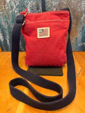 Vintage Y2K Polo Ralph Lauren Canvas Crossbody Bag Red - GUC
